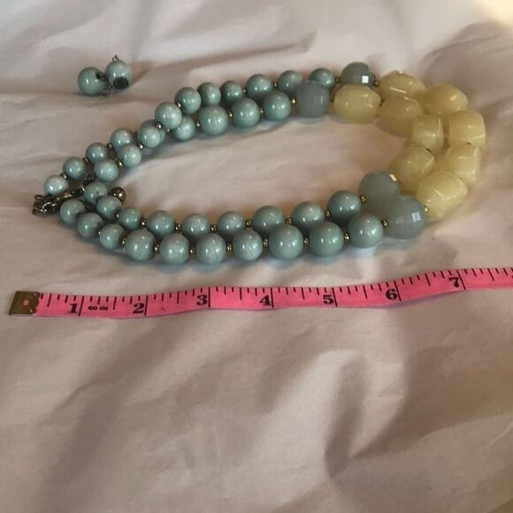 Yellow and Light Blue Beaded Necklace & Earrings!! - Picture 3 of 7